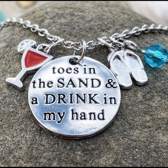 Jewelry - Silver Necklace W/ Flip Flops & Drink Charms